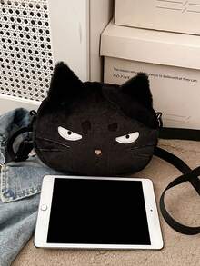 黑色猫咪斜挎包，新款可爱单肩包，趣味丑萌手机袋，适合女孩使用。 - 黑色 - 查看 3