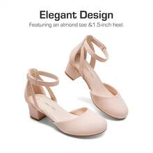 Little Girl's Wedding Party Pumps - Closed Toe High Heels With Ankle Strap For Toddler & Big Kid - Nude - View 5