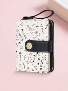 New Korean Style Folding Buckle Short Women's Wallet, Japanese Cute Cat Cartoon Integrated Card Holder, Student Bag, Zipper Coin Purse Wallet - màu đen - Xem 5
