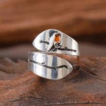 1pc Boho Style Vintage Bird & Branch Adjustable Open Ring, Fashion Jewelry For Women, Suitable For Daily Wear Or Gift - 復古銀色 - 查看 2
