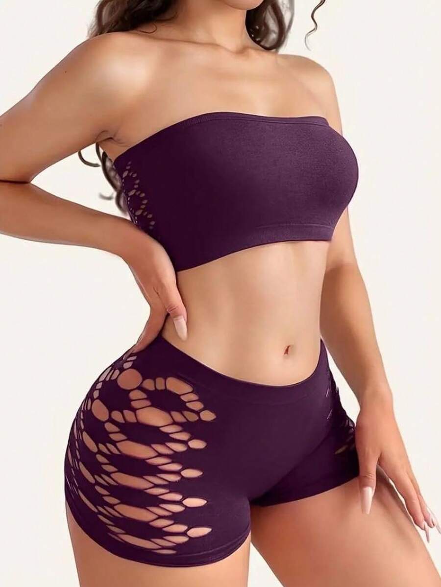 2 piezas: sujetador sin tirantes con botones cruzados para mujer, el más vendido, tallas M/L/XL. - Morado - Ver 1
