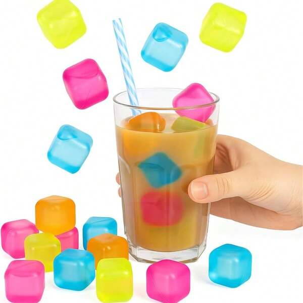 24/12pcs Reusable Plastic Ice Cubes, Washable And Ready-To-Use Quick-Freezing Ice Cubes, Washable And Frozen, Suitable For Beverages And Cocktails, Ideal For Smoothies, Coffee Bars, Parties And Festival Celebrations, Perfect For Christmas, Easter And Thanksgiving.