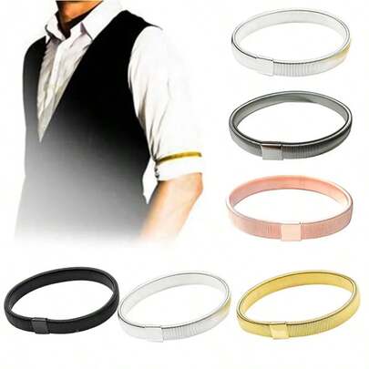Men Elasticated Arm Band Unisex Stretchy Metal Sleeve Garters Shirt Sleeve Holder Anti-Slip Cuff Bands Clothing Accessories