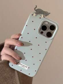 1 件 GUCADI 蓝色波尔卡圆点 + 3D 可爱躺猫软壳，优质亲肤防摔手机壳，兼容 16/15/14/13/12 系列防水防震防刮 - 藍色 - 查看 5
