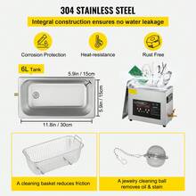 6L Ultrasonic Cleaner (400W Heater, 180W Ultrasonic). Professional Digital Lab Parts Ultrasonic Cleaner With Warm-Up Timer For Cleaning Jewelry, Eyeglasses, And Instruments. - 查看 5