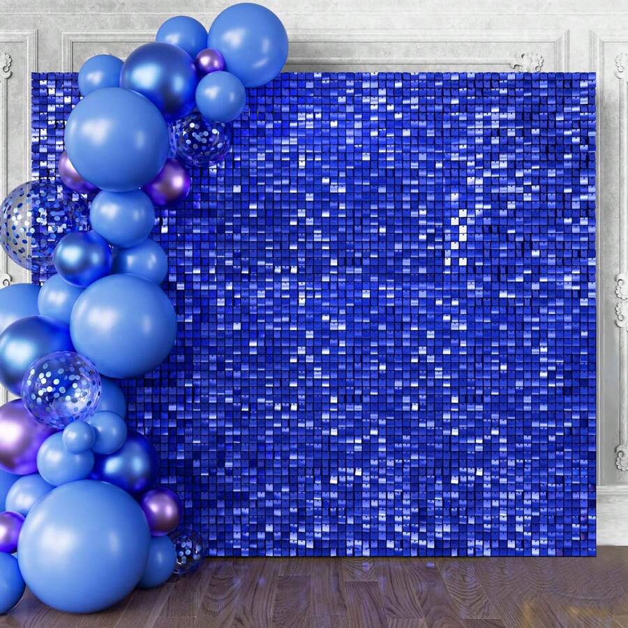 Blue Shimmer Wall Backdrop, 24/30/36/49PCS Square Sequin Shimmer ...