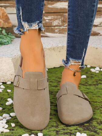 1 Pair Women's Backless Mule Slip-On Flat Sandals, Fashion Casual Slippers, Non-Slip, Suitable For Autumn, Beach