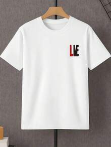 Live Graphic Casual Tee Fashion Print T-Shirt , Men's 220g New Summer Sports Fashion Printed Pure Cotton Short-Sleeved T-Shirt(1 PC) - White - View 2