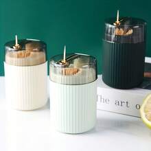 4 Color To Choose From One Toothpick Box, Light Luxury Creative Storage Toothpick Box, Creative Design Cotton Swab Jar, Automatic Release Press Plastic Toothpick Box, Dental Floss Box, Home Accessories - Green - View 1