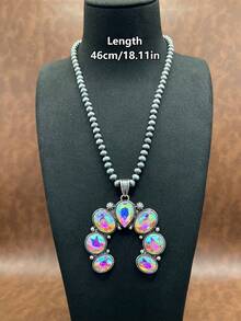 时尚优雅的西部牛仔风格仿珍珠 CCB 串珠链/铁链、花朵吊坠项链、耳环，百搭短款，适合休闲装，四季珠宝，适合女士和女孩搭配日常服装、派对配饰，送给家人/朋友/自己的珠宝礼物 - 西部牛仔風格 - 查看 3