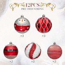 Juego de 12 adornos de Navidad a granel, bolas colgantes irrompibles de 3.15 pulgadas, bombillas de plástico para decoración de árboles y fiestas de vacaciones con cordón