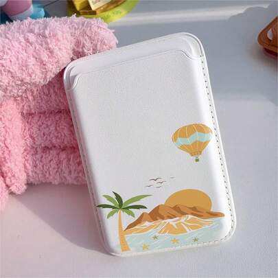 1pc Coconut Tree & Beach Night View Pattern Black/White/Silver/Brown/Pink PU Leather Wallet Card Holder Magnetic Phone Case Fit For IPhone 17/16/15/14/13/12/11, Magnetic Wallet Card Holder Phone Accessories