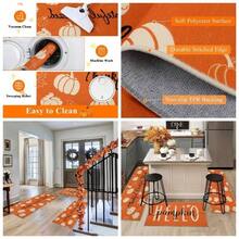 Fall Kitchen Rugs Set Of 3, Washable Kitchen Mats Floor, Non Slip Thanksgiving Kitchen Rugs And Mats Decor, Autumn Harvest Hello Pumpkin Floor Carpet Kitchen Hallway Laundry Room