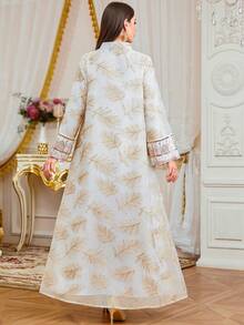 SISKAKIA Luxury Leaf Pattern Woven Fabric Sequin Patchwork Embroidered Dress, Suitable For Holiday, School, Office, Date, All Seasons