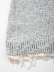 Unisex lässiger Rundhals-Patchwork-Pullover mit abgenutztem Saum, Langarm, Loose Fit, geeignet für Herbst und Winter - Grau - Übersicht 9