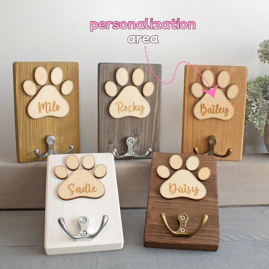 Giá treo dây dắt chó cá nhân hóa, Móc treo dây dắt chó bằng gỗ, Biển hiệu chó thủ công, Hộp đựng dây dắt, Biển hiệu gỗ, Trang trí văn phòng, Không gian sống trang nhã, Trang trí nhà cửa phòng khách, Bộ sưu tập 2026 - Nhiều màu - Xem 1