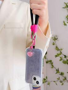 Cordón corto para teléfono con colgante de corazón de dos colores, correa de muñeca corta, cordón colgante reforzado, clip de teléfono lindo