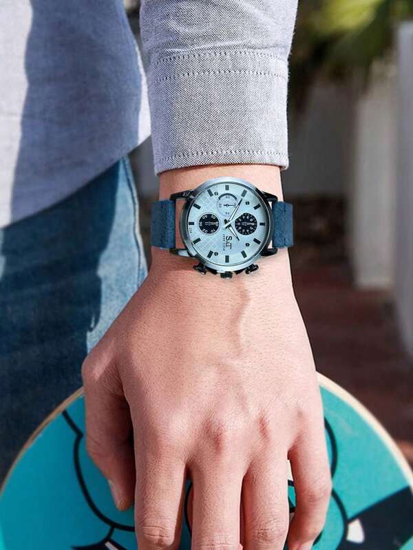 ساعة رجالية رياضية كاجوال عصرية، ساعة كوارتز ذات قرص كبير بتصميم كرونوغراف مزيف، هدية عيد الحب، عيد رأس السنة، عطلة