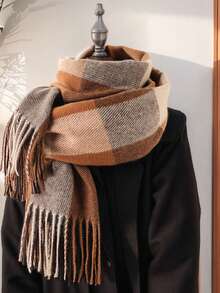 1pc Elegant Vintage Classic Plaid Faux Cashmere Scarf, Warm And Windproof, Suitable For Outings, Commuting, Campus, Formal Events, Outdoor, Travel And Photography, Fashionable And High-End, Versatile Clothing Accessory