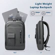 Business Backpack Men, 15.6 Inch Slim Lightweight Laptop Backpack With USB Charging Port, - Resistant Anti - Theft Small Travel Computer Backpacks, Work Bag Mochilas Commute College - Black - 15,6 inch + Xám đậm - Xem 7