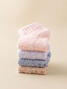 1/4 Pair Women's Thick Coral Fleece Socks With Silicone Anti,Slip Sole, Warm Indoor Home Floor Socks For Winter, Cozy Socks - Multicolor - View 6