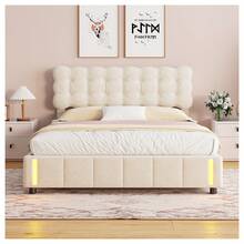 MISNODE Upholstered Bed 140 X 190 / 140 X 200 / 160 X 200cm, Hydraulic Bed With Slatted Frame, Children's Bed, Double Bed, Youth Bed With Storage Space, Beige, Velvet, Suitable For Adults And Teenagers - 米色 - 查看 8