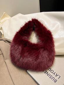 Bolso de mano esponjoso nuevo para otoño/invierno 2025, diseño de luna creciente y nube de peluche de unicolor, bolso versátil para ir y venir, bolso de compras, bolso de mano peludo para mujer