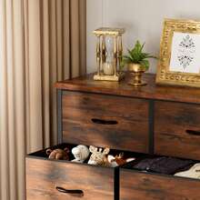 OLIXIS 6 Drawers Storage Organizers Units, Closet Organizers And Storage For Clothes, Fabric Storage Drawer TV Stand For Living Room, Chest Of Dresser In 38.2"D X 13.8"W X 30"H, Grey - 鏽棕色 - 查看 2