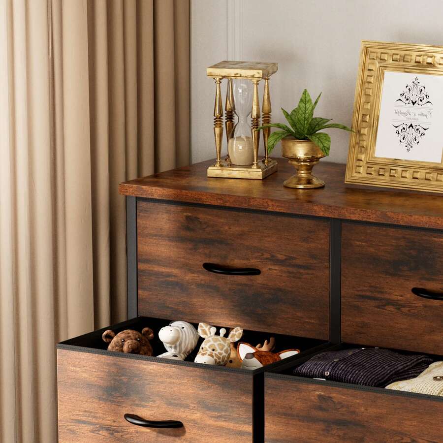 OLIXIS 6 Drawers Storage Organizers Units, Closet Organizers And Storage For Clothes, Fabric Storage Drawer TV Stand For Living Room, Chest Of Dresser In 38.2"D X 13.8"W X 30"H, Grey - 鏽棕色 - 查看 1
