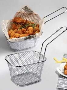 1 件不锈钢炸薯条篮（带手柄）厨房小吃托盘