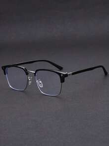 1pc Men's Metal Half-Frame Business Retro Non-Prescription Glasses, Suitable For Daily Wear, Playing Computer Games, Office Work - màu đen - Xem 8
