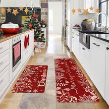 1/2 pezzi Tappeti da pavimento natalizi, sfondo rosso classico con decorazioni di rami e motivi floreali, decorazione per atmosfera natalizia, tappeti da cucina, decorazione per la stanza, perfetti per sala da pranzo, corridoio, bagno, camera da letto e ingresso - Multicolore - Visualizzare 1