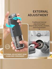 Gravity Electric Salt And Pepper Grinder,Rechargeable Salt And Pepper Grinder With LED Light, No Battery Needed, Adjustable Coarseness, Washable 135ml Container, Christmas Gifts, Halloween Gifts, Kitchen Gifts, Black
