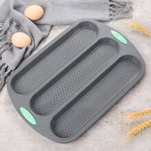 3-Cavity Silicone Bread Loaf Pan, Nonstick Sourdough Loaf Pan & Heat Resistant Baguette Bread Pan, Bread Pans For Homemade Bread, Silicone Molds For Baking Hoagie Rolls, Hot Dog Buns