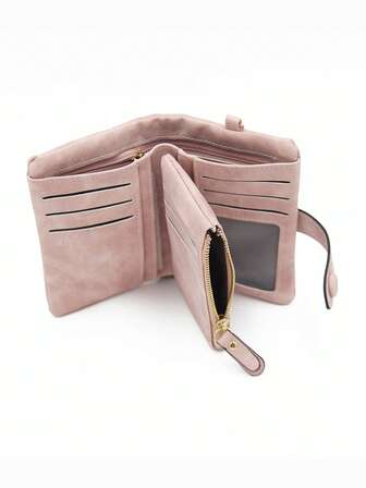 1pc High-Quality Matte Solid Color Zipper Compact Coin Purse, Large Capacity Multi-Function Women Short Wallet, Suitable For Students, Daily Use, Folding Snap Closure Short Ticket Holder