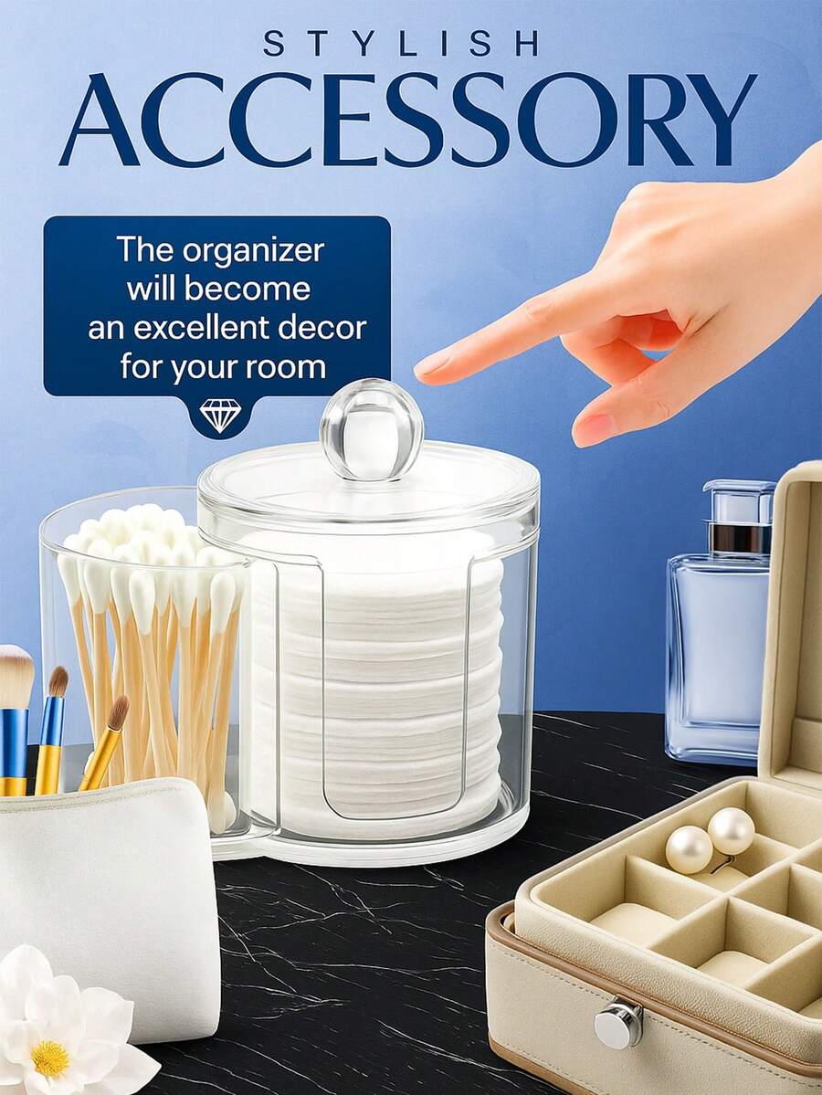 Pot de rangement pour cotons-tiges et boules de coton, boîte de rangement pour le dessus de la coiffeuse (2 en 1)