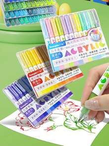 GuangNa Set mit 12 Farben, insgesamt 168 Farben hochglänzende dreidimensionale Acrylstifte mit fester Spitze, Studentenkunst Zeichnen und Kritzeln Notizbuch Stifte, 1,0 mm Gelschreiber mit 3D-Effekt, großvolumiges nicht saugfähiges Papier, Mehrfarbige Zeichenstifte und Markierstifte für Schlüsselpunkte, können für DIY auf verschiedenen Materialien wie Stein, Glas, Kunststoff, Holz und Papier verwendet werden