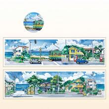 1 rolă bandă autocolantă decorativă cu tematică de ilustrații peisagistice pentru scrapbooking creativ, serie Free Wind, potrivită pentru cadouri, birou, casă, marcare, etichetare, sală de clasă, jucării de divertisment, planificator pentru studenți, accesorii DIY pentru decor vintage