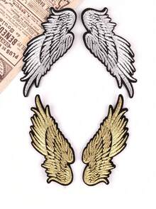 4pcs Black & Silver Angel Wing Embroidered Patches, Fashion Backpack Jacket Decorative Iron-On Appliques - Multicolor - View 2