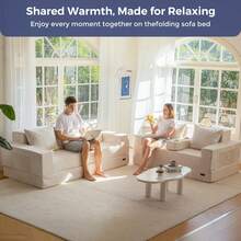 MAXYOYO Convertible Sofa Bed,Double Corduroy Floor Sofa With Armrests And Two Cup Holders,4 In 1 Suitable For Living Room Bedroom Office,No Assembly Required - 米色 - 查看 11