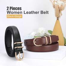 2-Pack Women's Leather Belts For Jeans And Dresses Plus Size - B-đen+cà phê - Xem 2