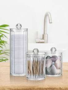 3pcs Makeup Pad Storage Jars, Round Transparent Bathroom Jars With Lids, Suitable For Makeup Pad, Cotton Swabs And Dental Floss Picks, Stackable Cosmetic Storage, Ideal For Bathroom, Beach Vacation, Bedroom And More, Large Capacity - Clear - View 9