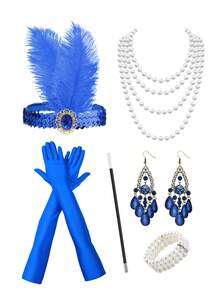 D EXCEED 2/5/6件套 1920年代女士时尚配饰套装 – 复古发箍、人造珍珠项链、耳环、手镯、手套 – 适合盖茨比主题派对、复古婚礼招待会 - 彩色 - 查看 17