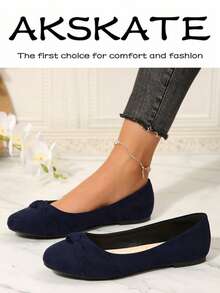 Women's Comfortable Slip-On Flats, Stylish Casual Shoes For Office Work, Outdoor Walking, Parties And Everyday Wear, Lightweight & Versatile  Plain / Plain Toe    Home - 藏青色 - 查看 4