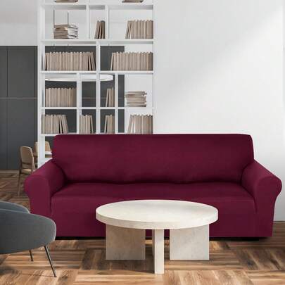 1pc Classic Stretch Slipcover Sofa Cover With Slip-On Grip And Polished Design, Machine Washable Milk Fiber Fabric Stretch Sofa Cover, Polyester And Spandex Blend