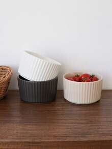 1pc Minimalist Striped Ceramic Bowl, Layered-Stripe Yoghurt Bowl, Salad Bowl, Fruit Bowl, Pudding Dessert Bowl. Suitable For Everyday Household Tableware, Dessert Cake Baking Bowl, Oatmeal Yoghurt Bowl. Ideal As A Gift Or Festive Decoration.