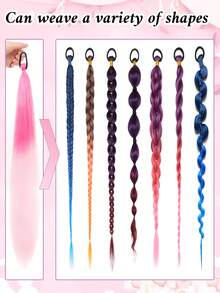 粉色编织假发，带松紧带，合成粉色马尾辫，适合女性，可用于万圣节、音乐节、派对、角色扮演、节日和其他场合。 - 漸層粉紅色 - 查看 5