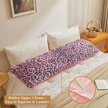 20x54 Fluffy Cheetah Print Body Pillow Cover, Leopard Print Plush Fuzzy Pillowcase With Zipper, Farmhouse Shaggy Long Pillow Cover Women Side Sleepers, Pink - 獵豹印花黑色和粉紅色 - 查看 3