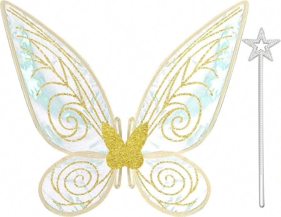 Quescu Fairy Wings For Adults,Butterfly Wings For Girls,Angel Wings,Fairy Costume For Women Halloween Dress Up Party Favor (Gold),18556351 - 金色 - 查看 1
