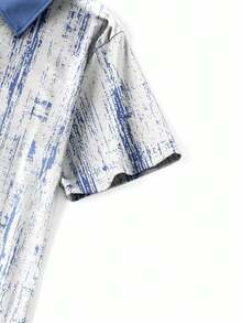 Polo de golf en tricot de nid d'abeille abstrait d'été pour hommes, polo de sport décontracté à manches courtes avec imprimé 3D, fermeture à boutons, bleu - Bleu azur - Voir 4